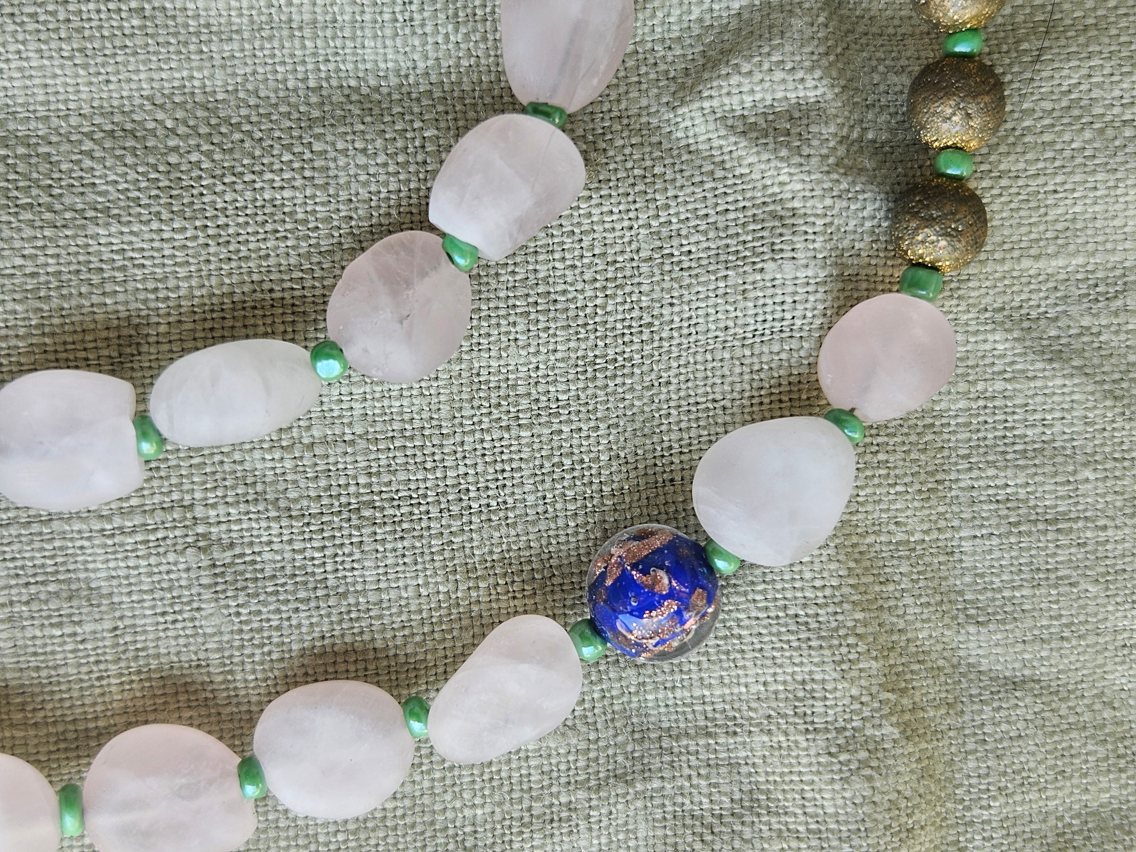 Matte pink quartz and murano glass