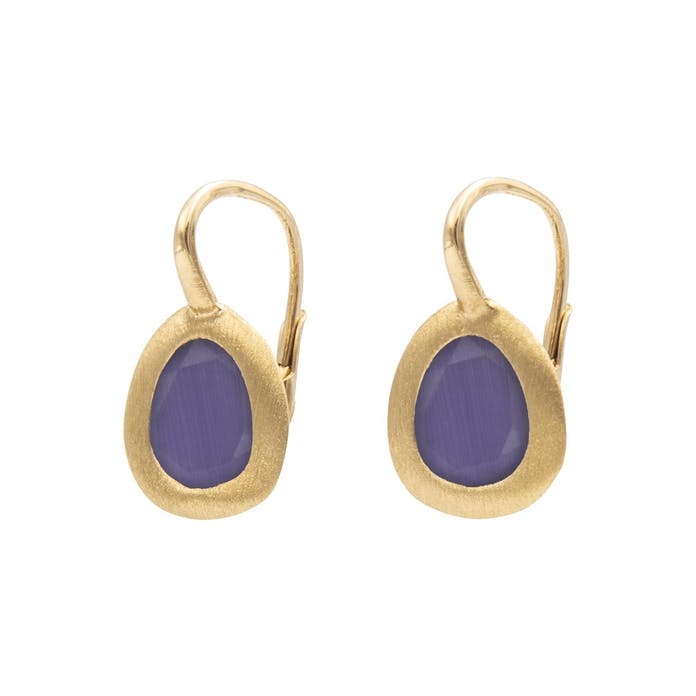 Earrings with a loop made of brushed 925 silver, 24k gold plated (gold finish /Fashion gifts