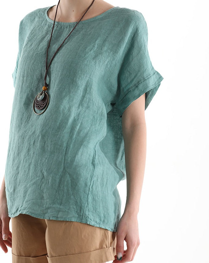 Bluza din in 100% cu colier- Talia unica (Medium fit)