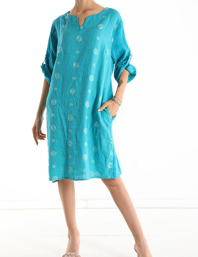 Rochie din in 100% brodat- Talie unica (Medium fit)