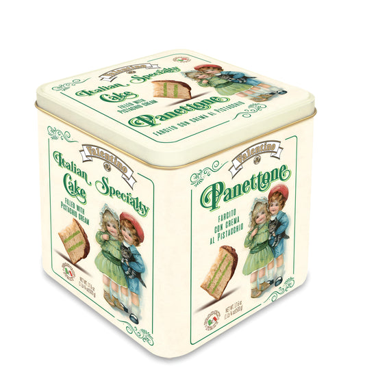 "Panettone" cu crema de fistic, in cutie metalica, 500g