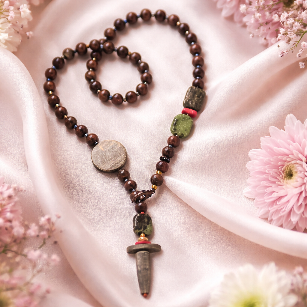 Granat cu detalii de coral si os