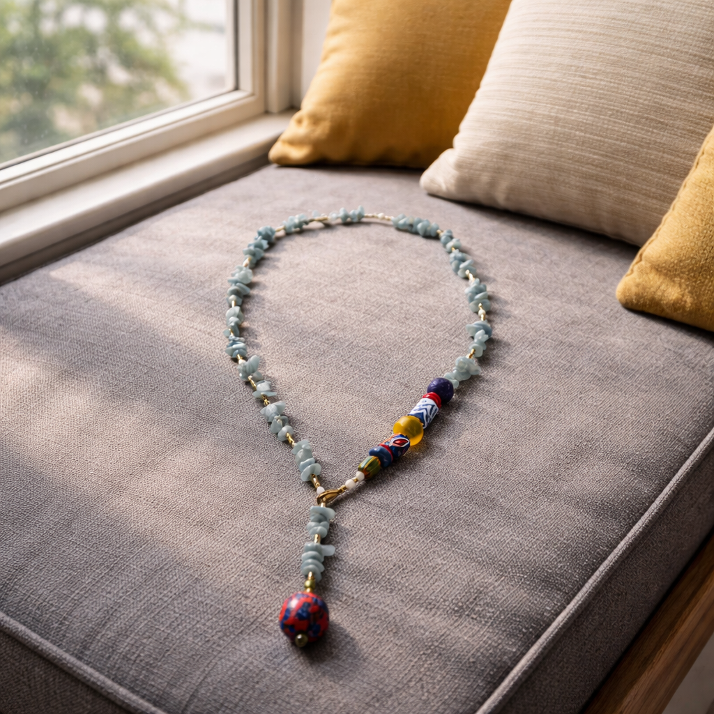 Acvamarina, coral si sticla Krobo