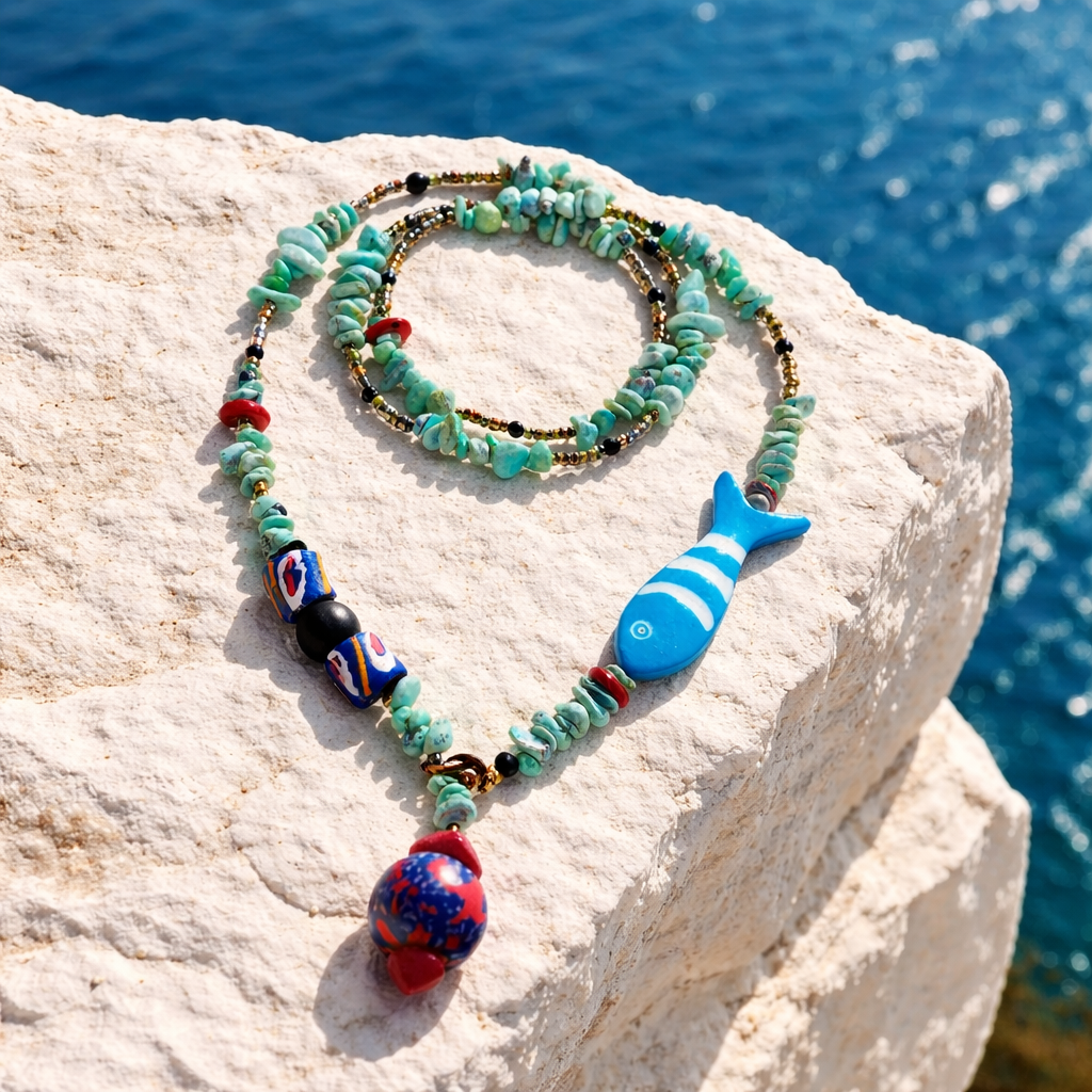 Variscit, coral, sticla Krobo si os