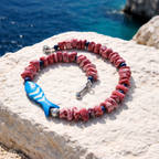 Coral, lapis lazuli si detalii de perla si os