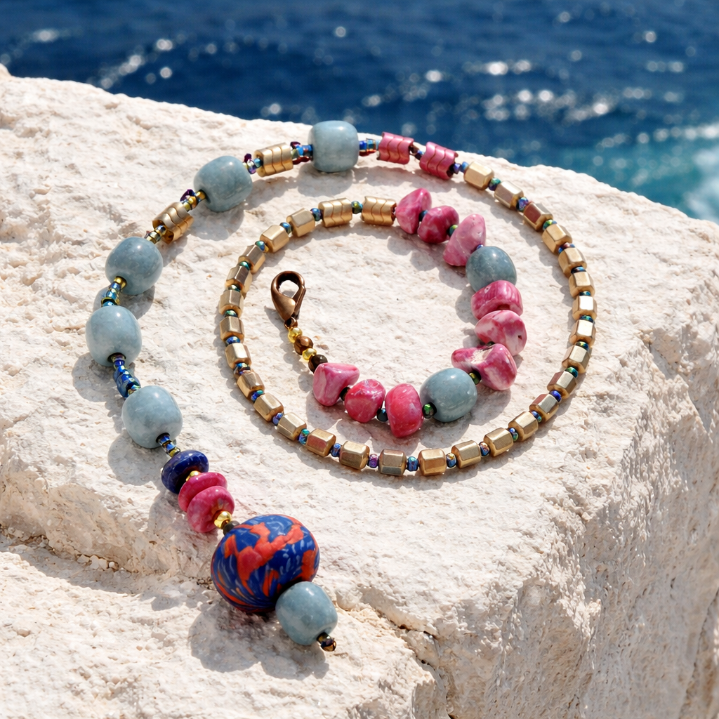 Jad, hematit, coral si sticla Krobo