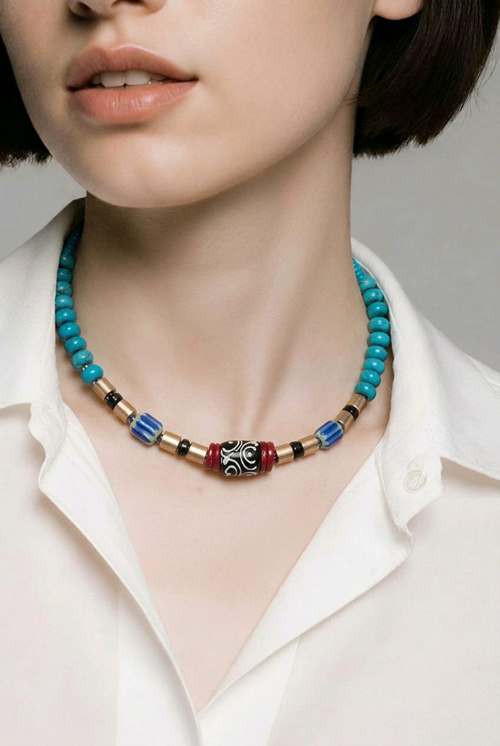 Hematite, coral, sticla Krobo si turcoaz sintetic