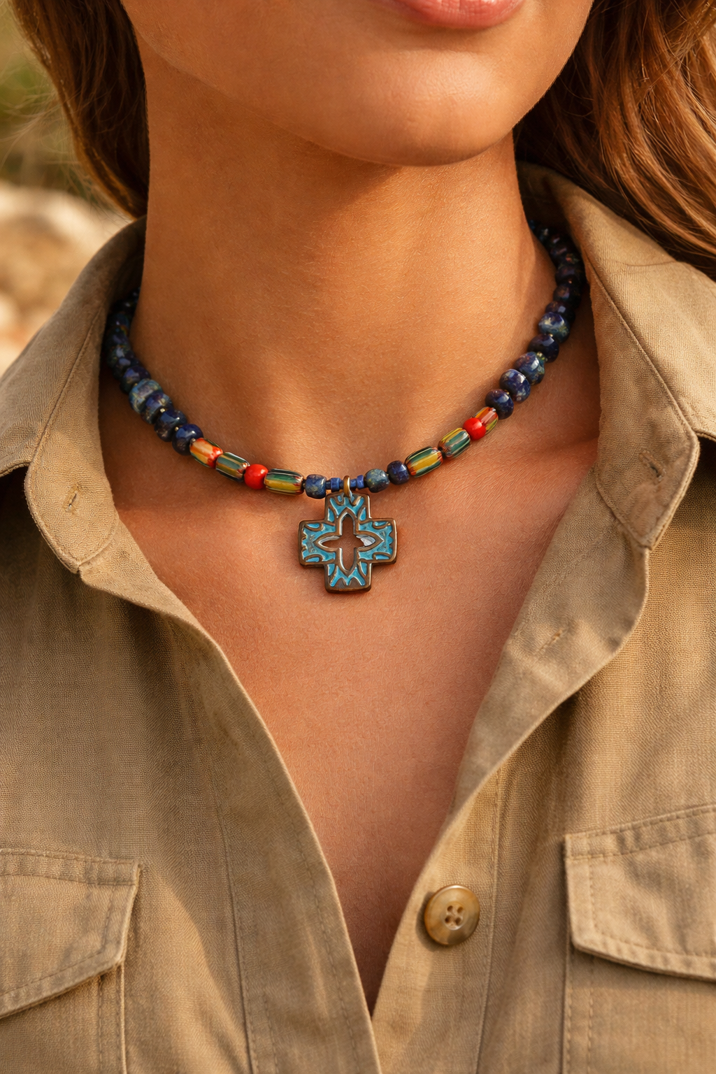 Lapis lazuli, sticla Chevron si cupru