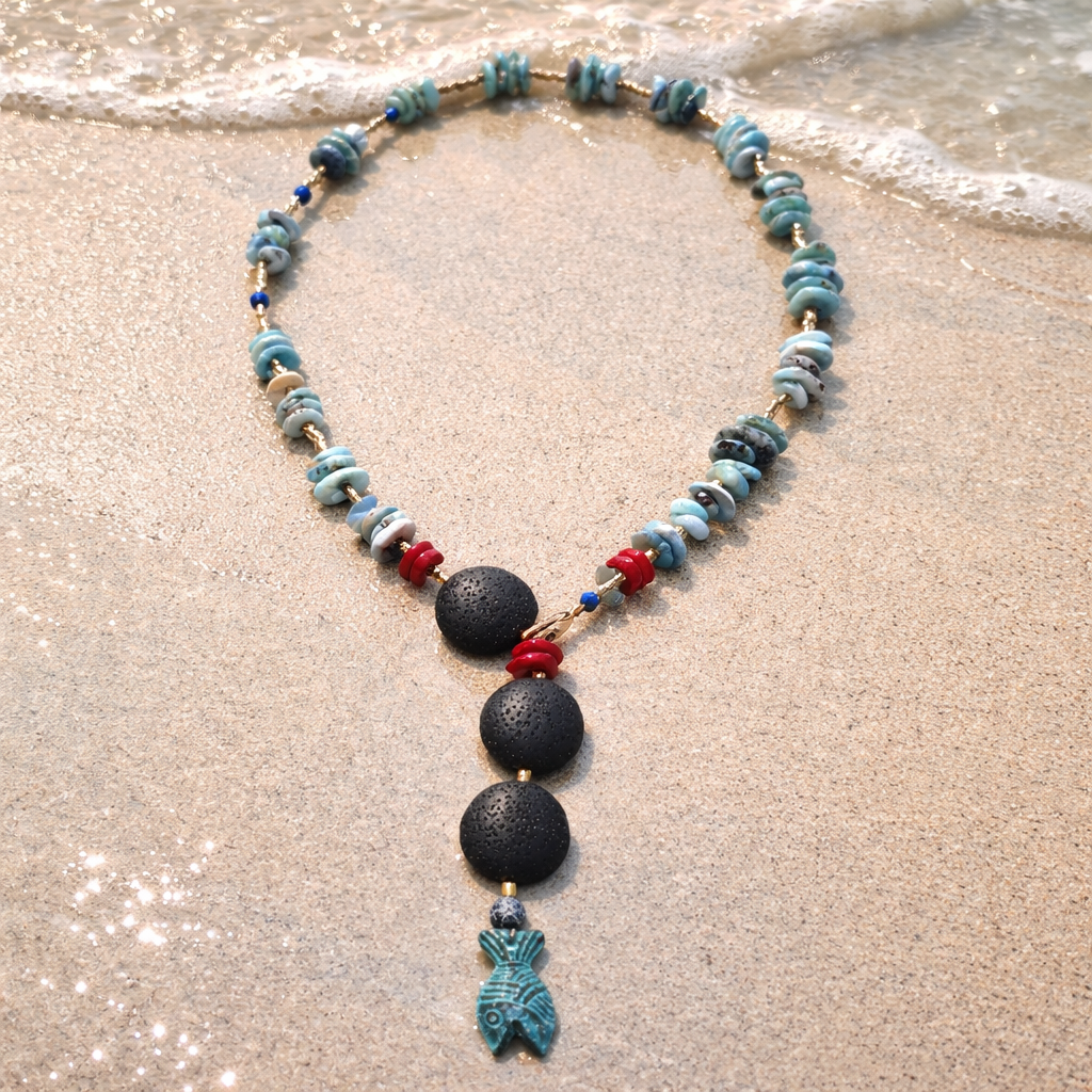 Larimar, lavastone, coral si cupru