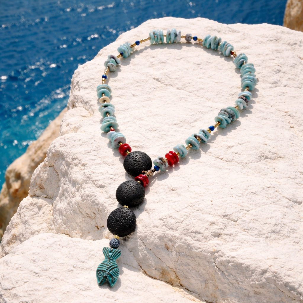 Larimar, lavastone, coral si cupru