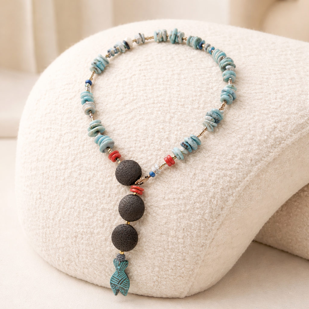 Larimar, lavastone, coral si cupru