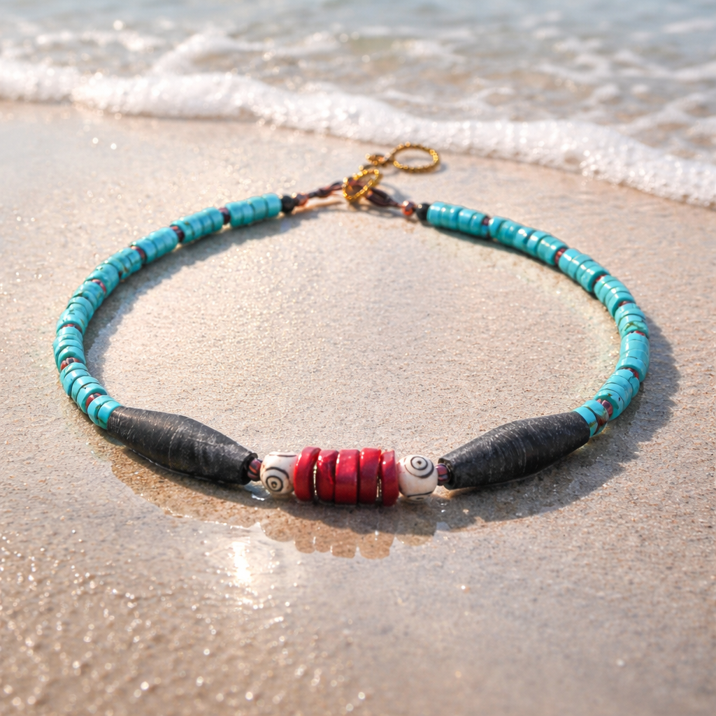 Turcoaz natural, coral, margele Miyuki si os