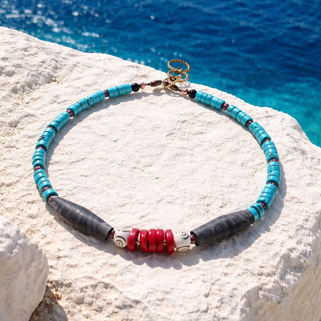 Turcoaz natural, coral, margele Miyuki si os