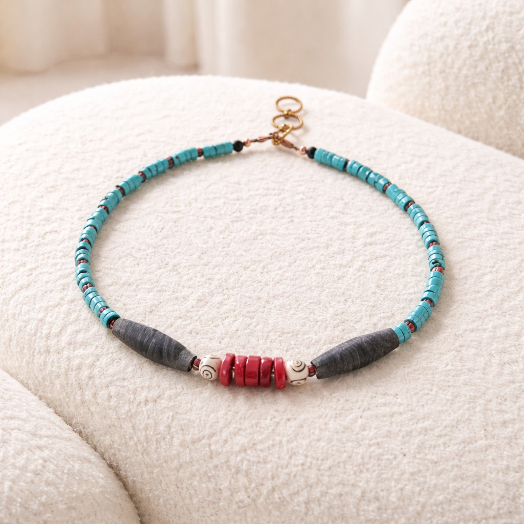 Turcoaz natural, coral, margele Miyuki si os