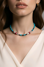 Turcoaz natural, coral, margele Miyuki, safir si os