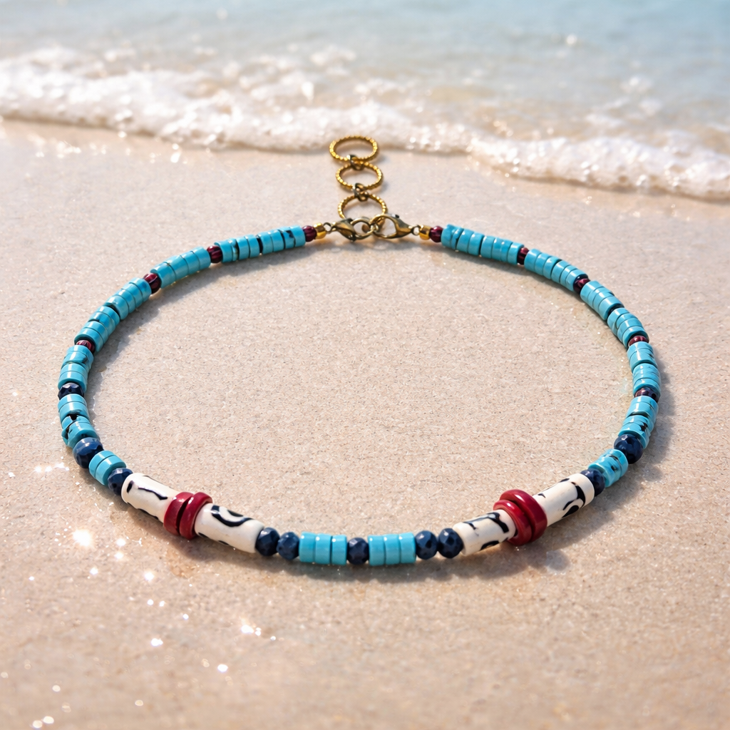 Turcoaz natural, coral, margele Miyuki, safir si os