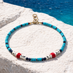 Turcoaz natural, coral, margele Miyuki, safir si os