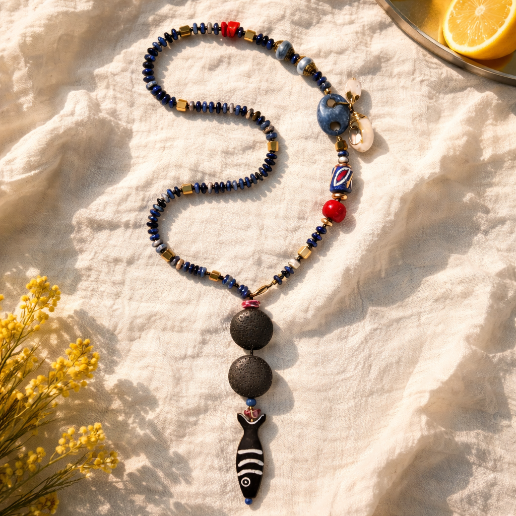 Sodalit, margele Myiuki, sticla Krobo si lava stone