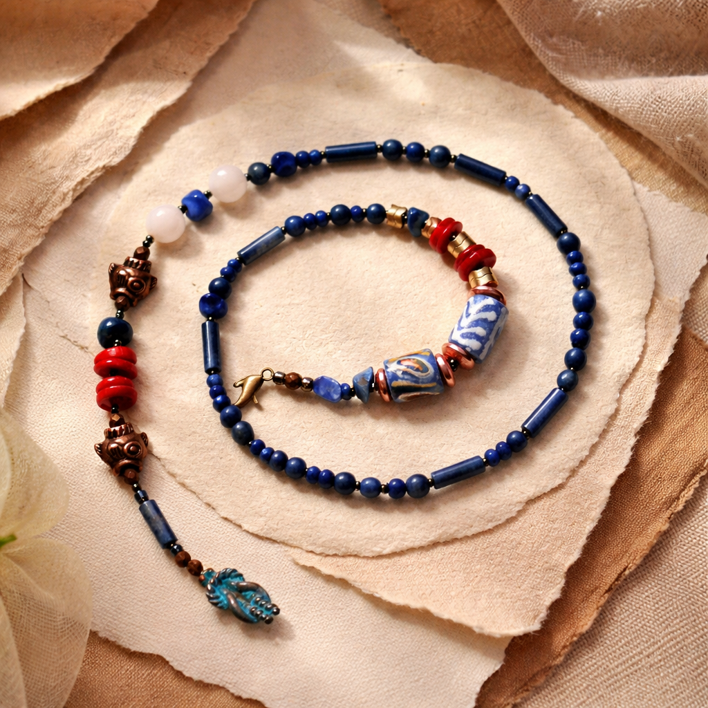 Lapis lazuli necklace with hematite details