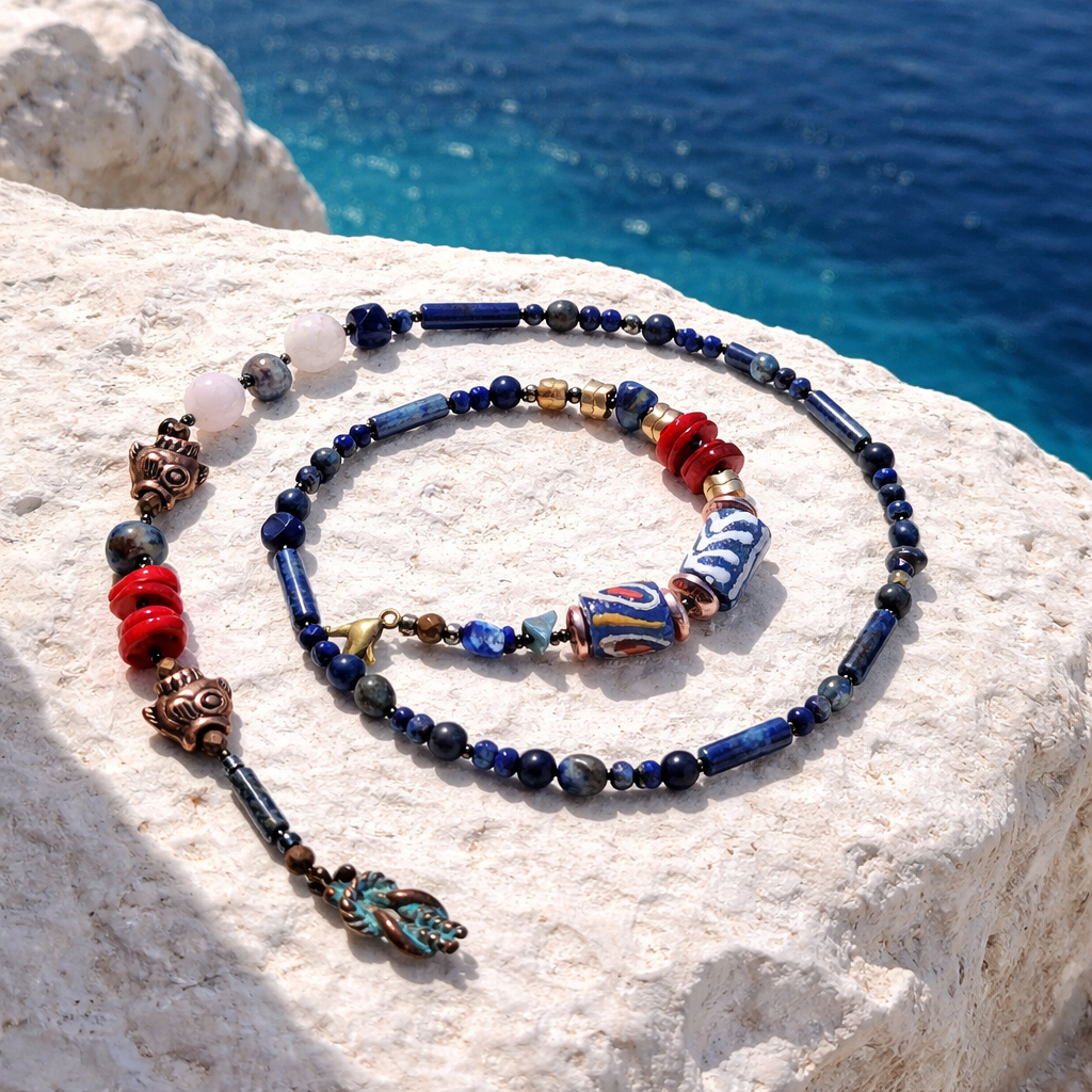 Lapis lazuli necklace with hematite details