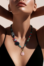 Quart fumuriu, margele Myiuki , lava, larimar,coral si os