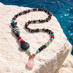 Quart fumuriu, margele Myiuki , lava, larimar,coral si os