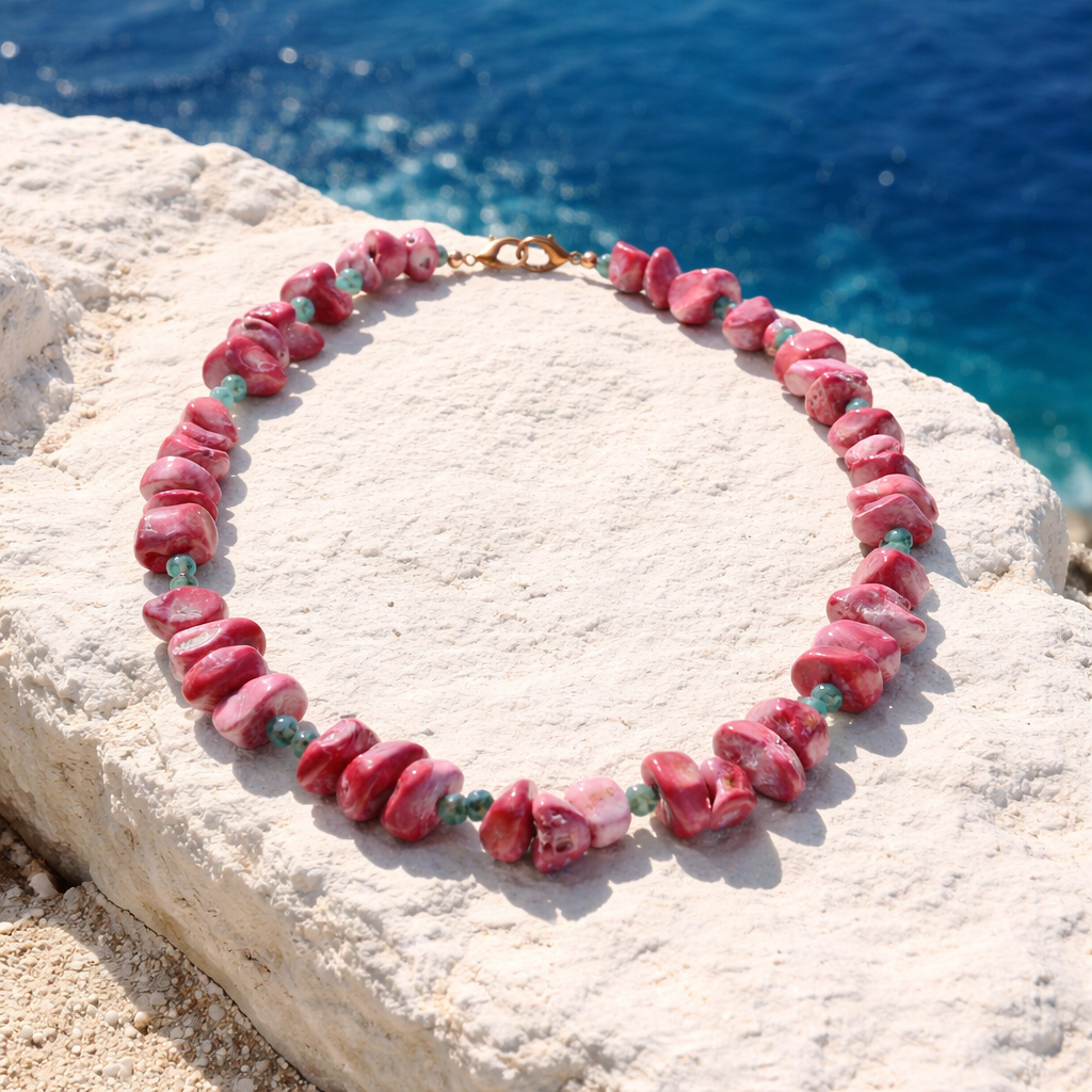 Coral and stainless steel details