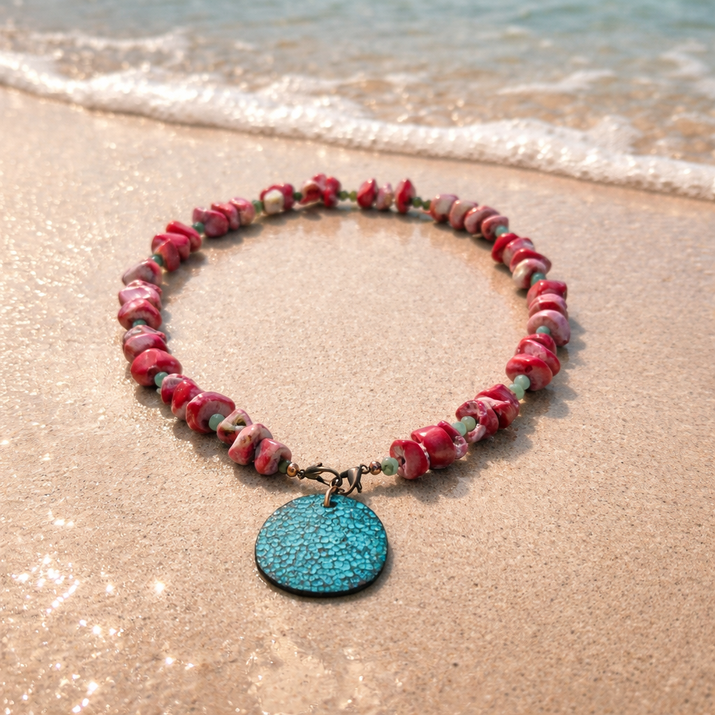 Coral and stainless steel details