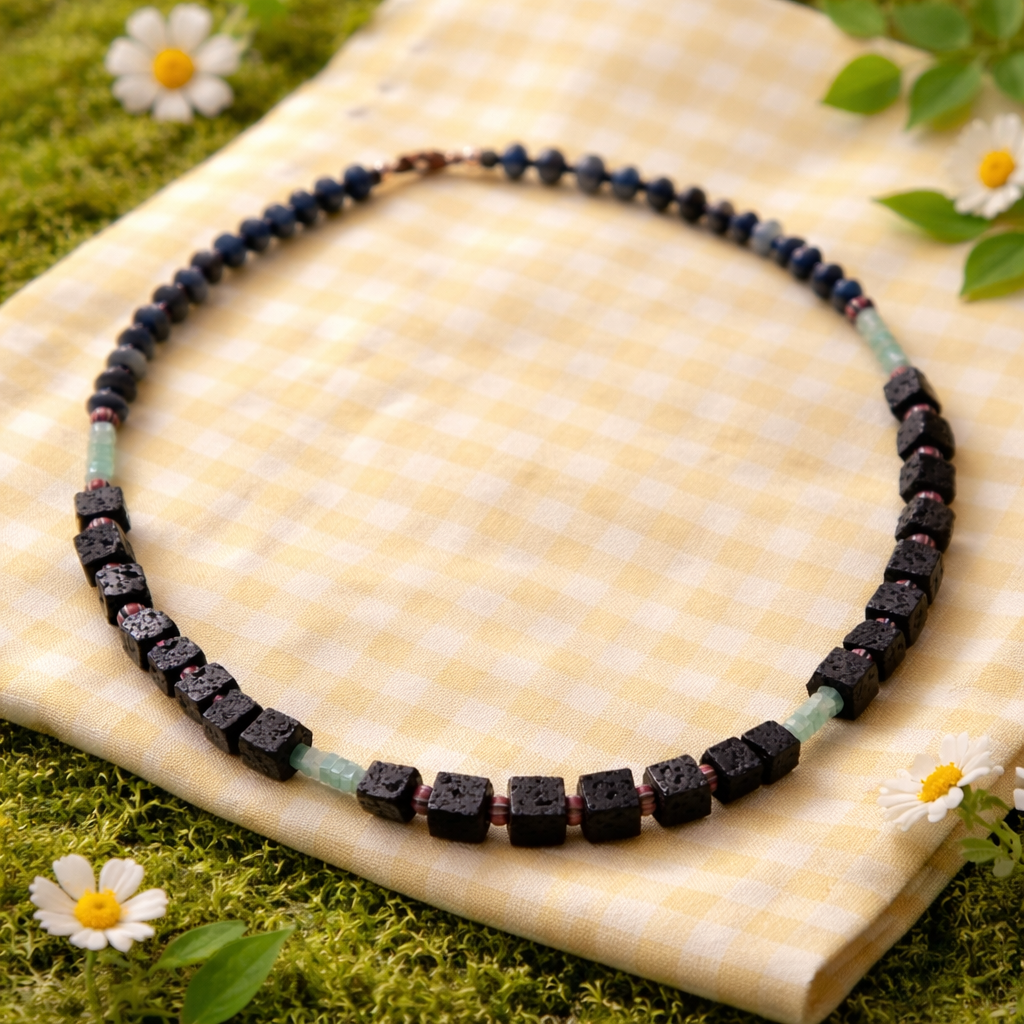 Amazonit,  lava stone, safir si margele Myiuki