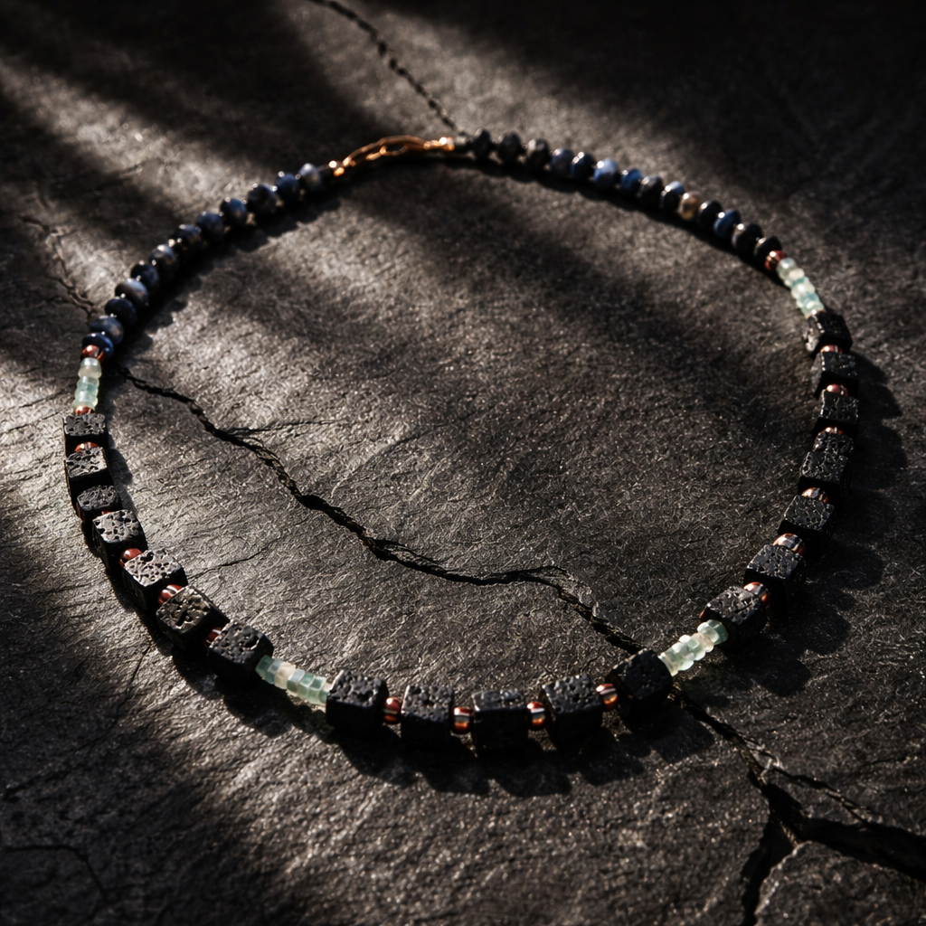 Amazonit,  lava stone, safir si margele Myiuki