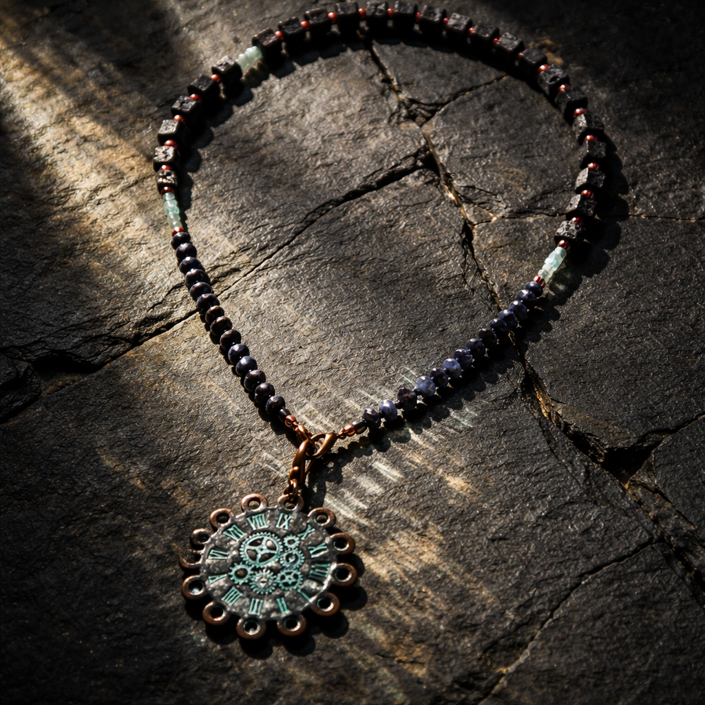Amazonit,  lava stone, safir si margele Myiuki