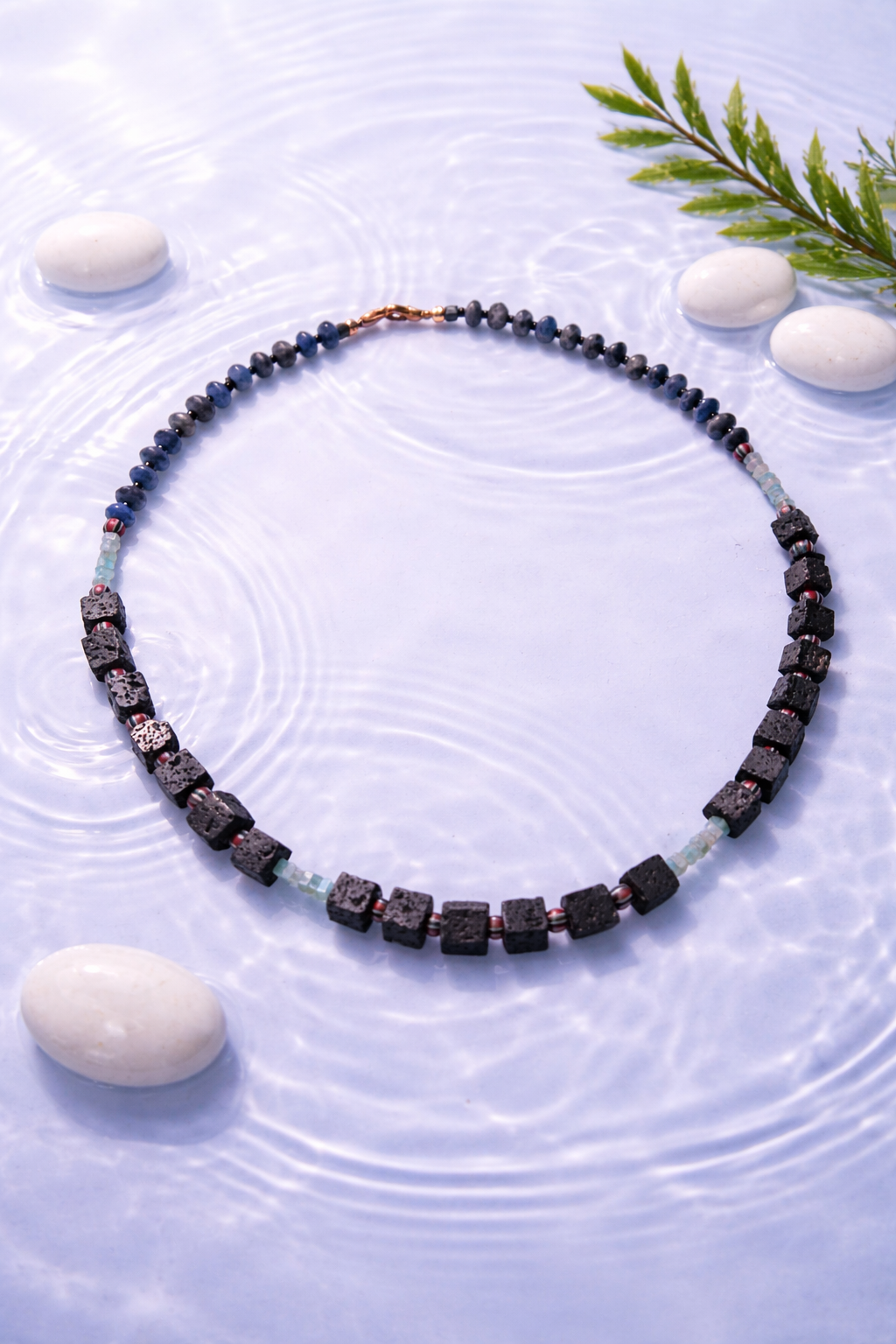 Amazonit,  lava stone, safir si margele Myiuki