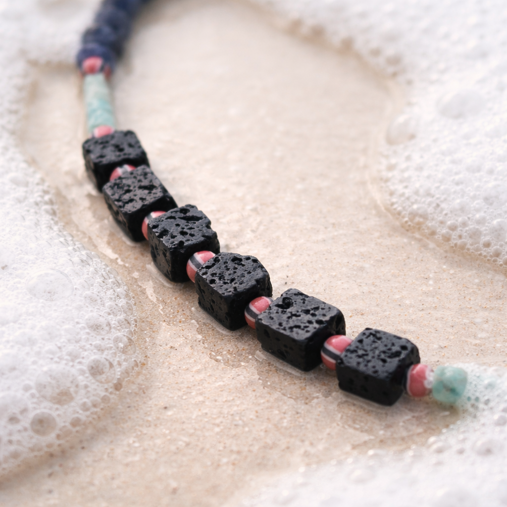 Amazonit,  lava stone, safir si margele Myiuki