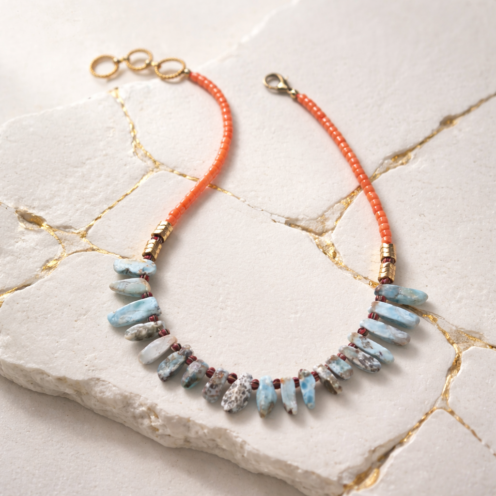 Coral, larimar, hematite si margele Myiuki