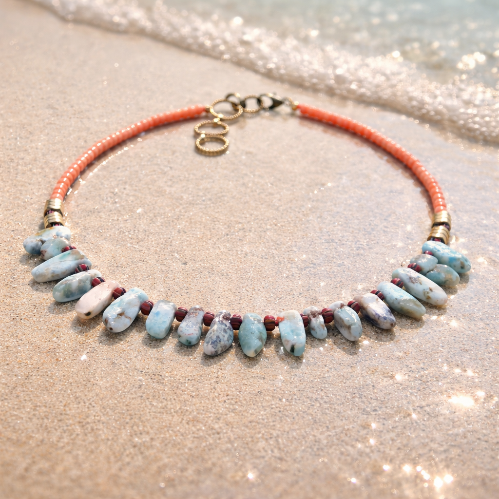 Coral, larimar, hematite si margele Myiuki