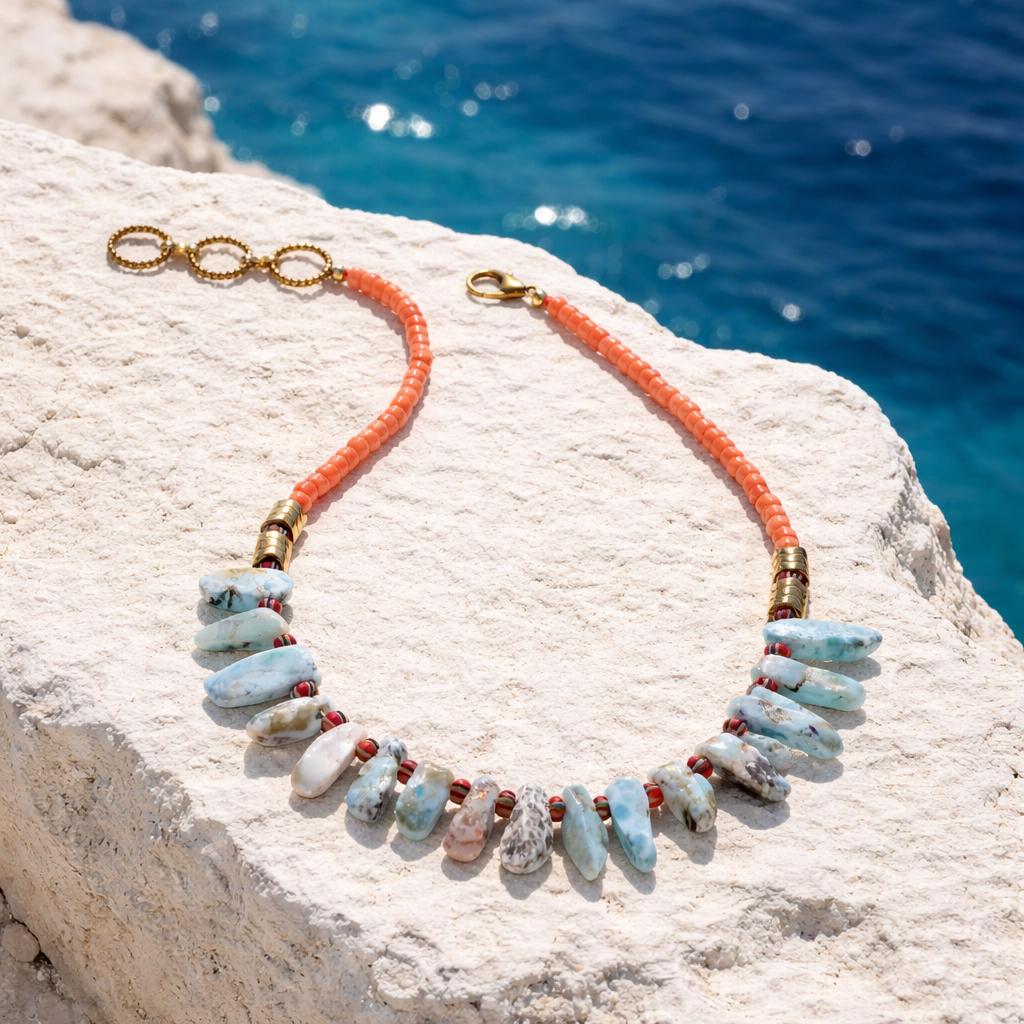 Coral, larimar, hematite si margele Myiuki