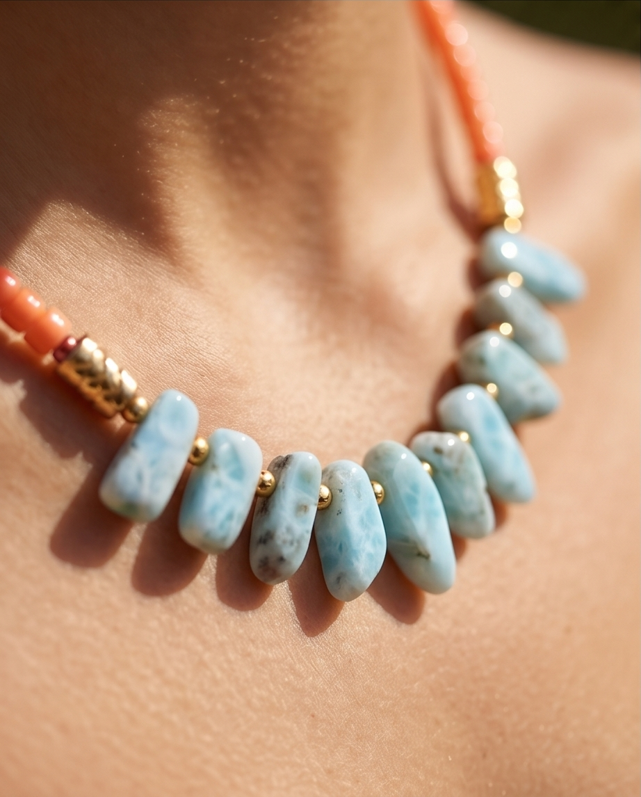 Coral, larimar, hematite si margele Myiuki