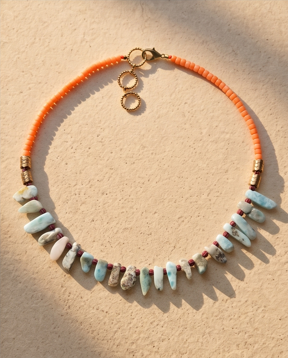 Coral, larimar, hematite si margele Myiuki