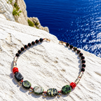 Obsidian, rubin zoisit, coral, os si margele Myiuki