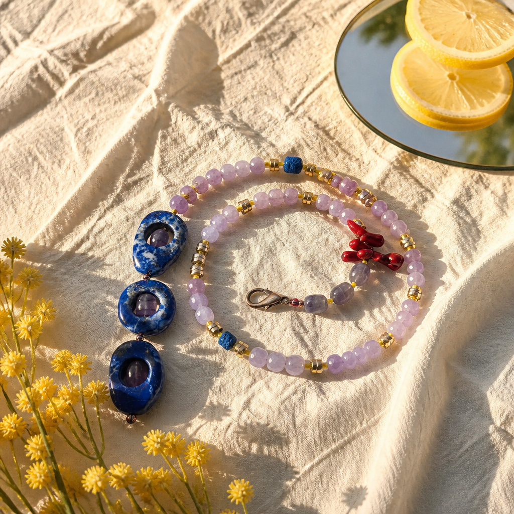 Ametist lavanda, hematite, lapis si coral