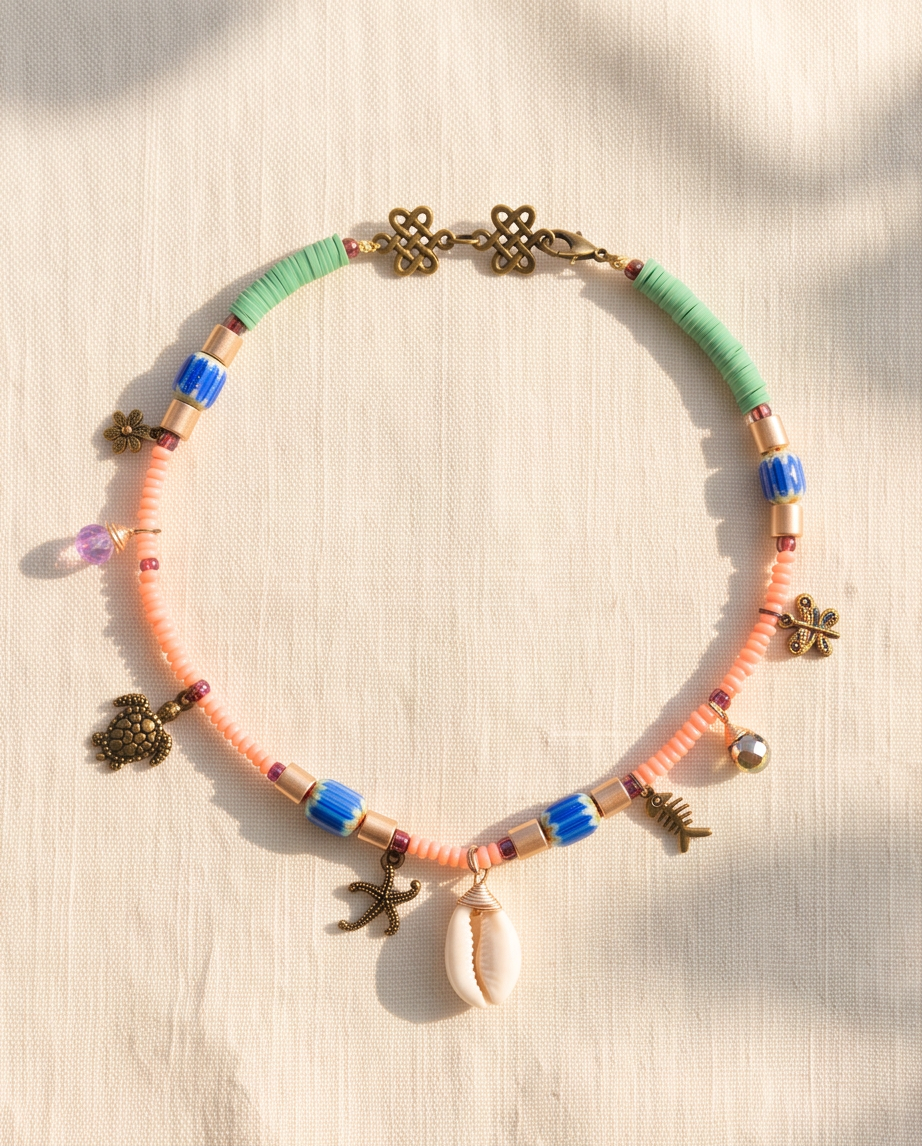 Coral roz, margele Myiuki, hematite si polimer
