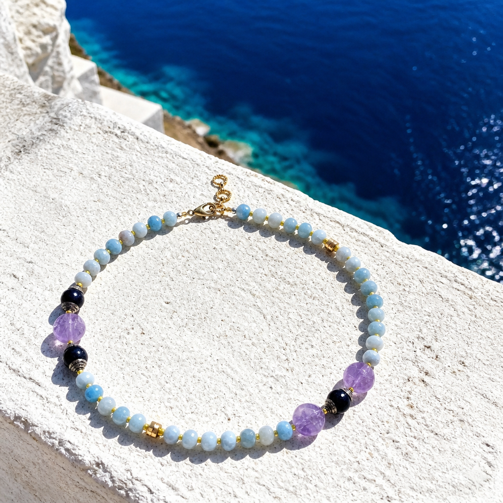 Amazonit, ametist lavanda, hematite si margele Myiuki