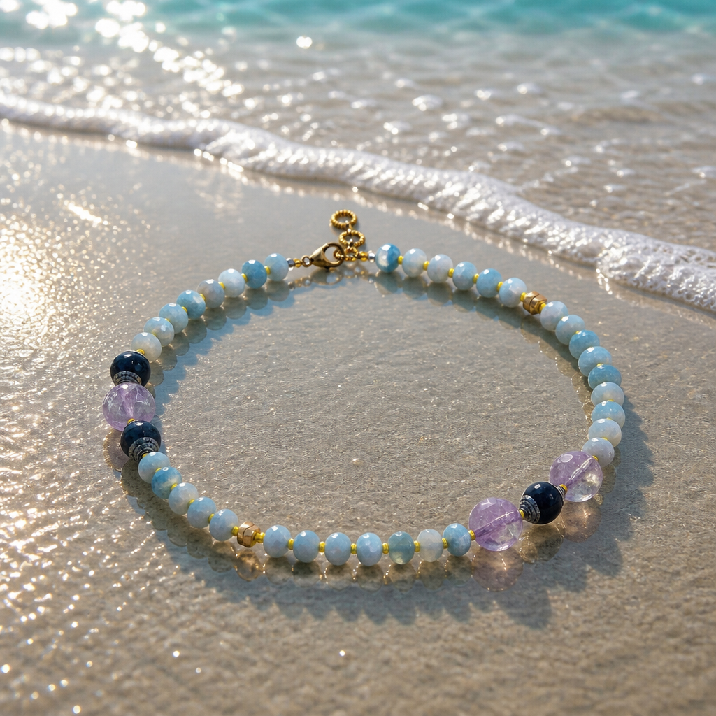 Amazonit, ametist lavanda, hematite si margele Myiuki