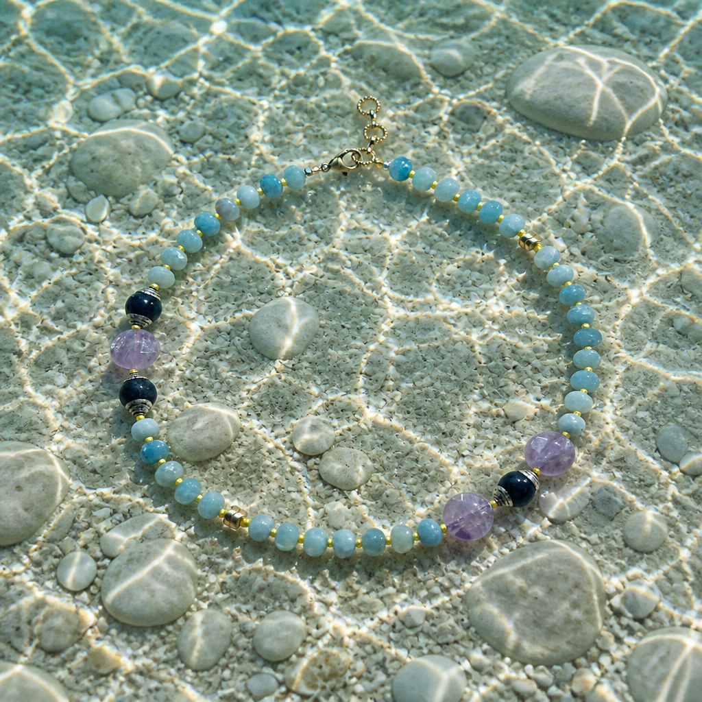 Amazonit, ametist lavanda, hematite si margele Myiuki