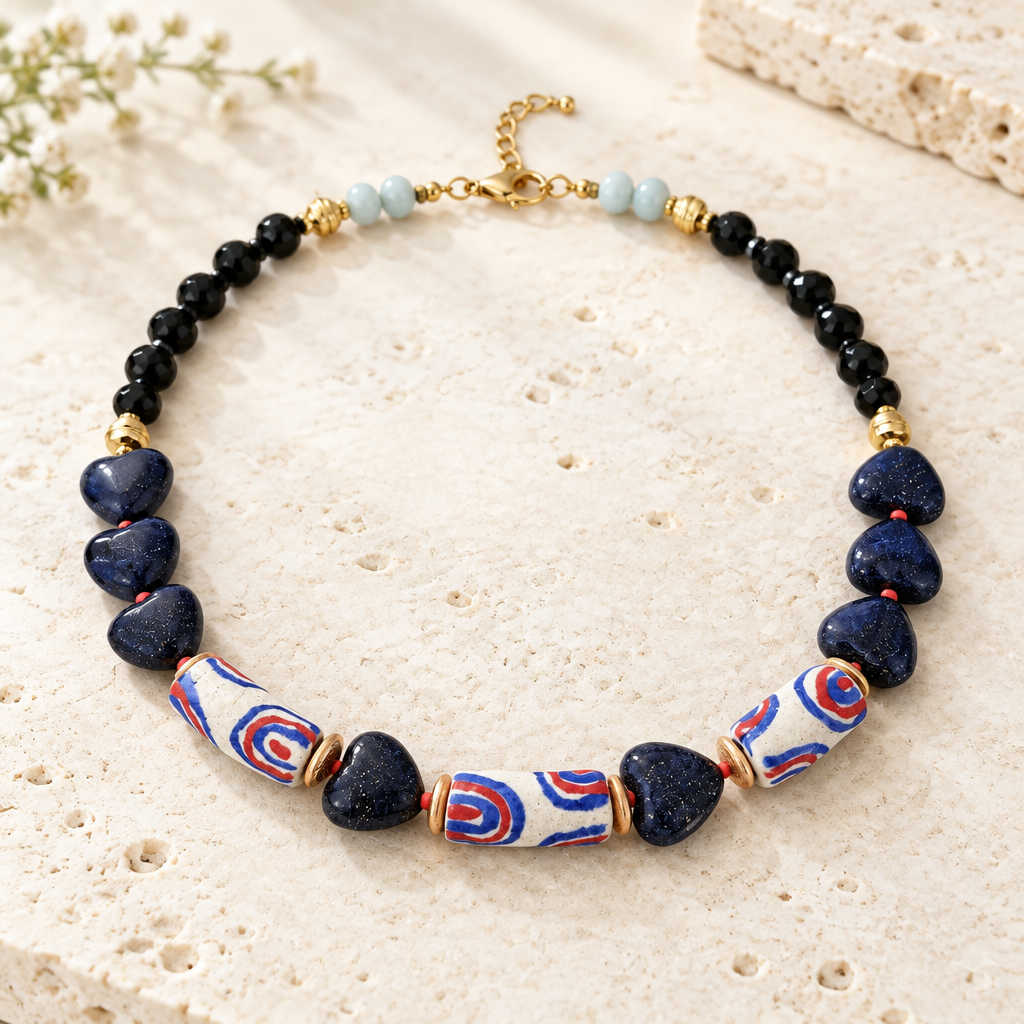 Lapis lazuli, hematite, onix margele Miyuki si sticla Krobo