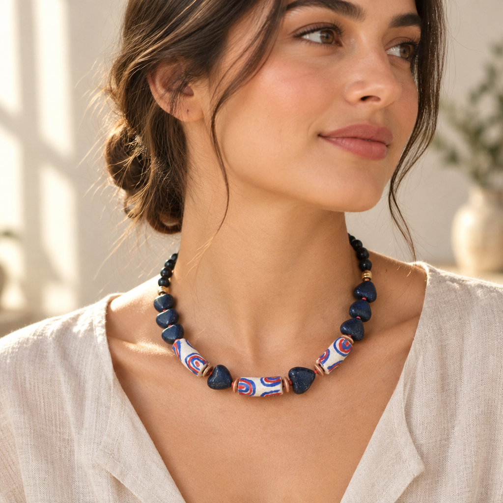 Lapis lazuli, hematite, onix margele Miyuki si sticla Krobo