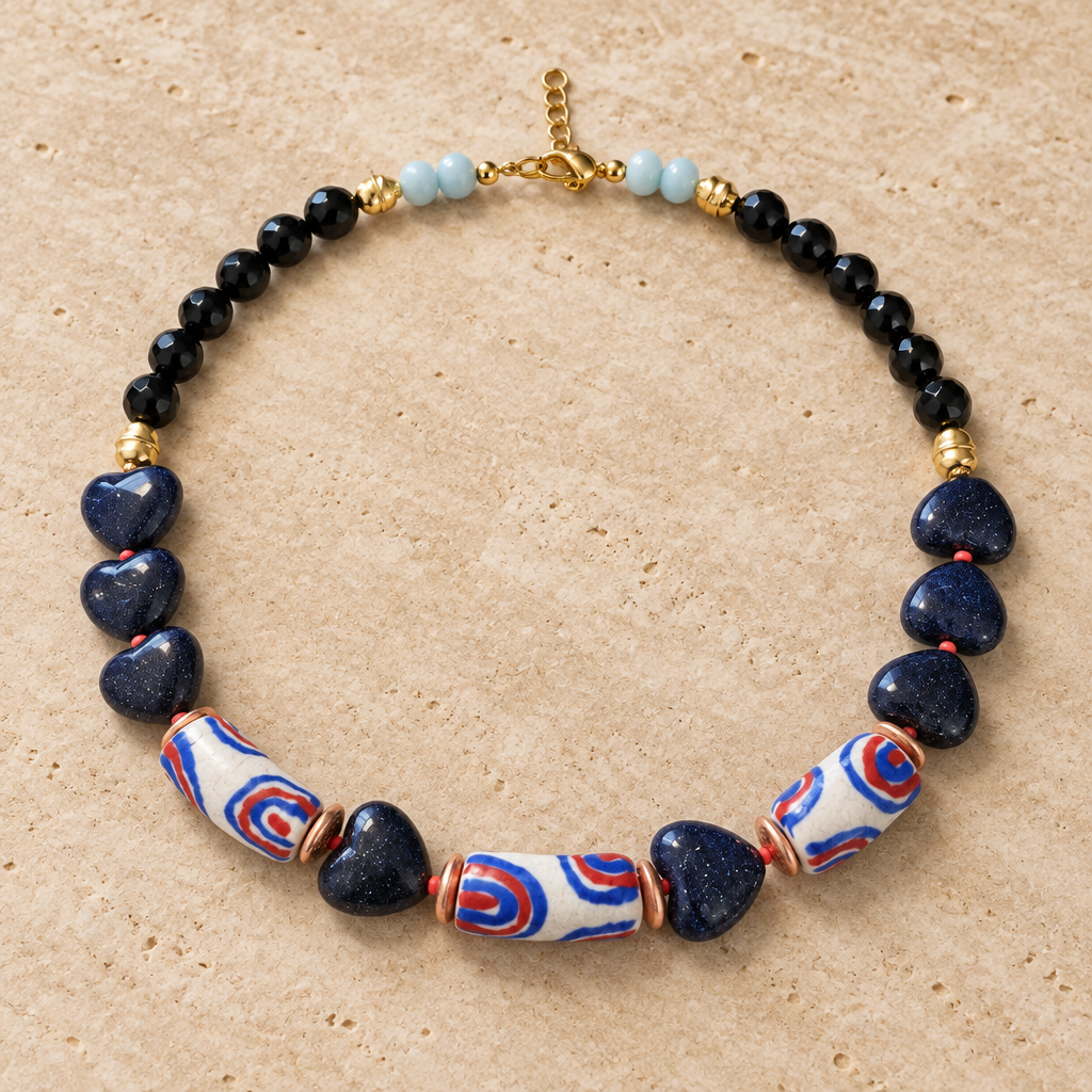Lapis lazuli, hematite, onix margele Miyuki si sticla Krobo