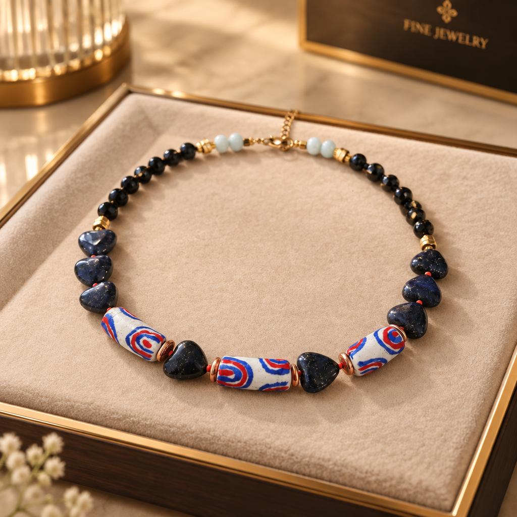 Lapis lazuli, hematite, onix margele Miyuki si sticla Krobo