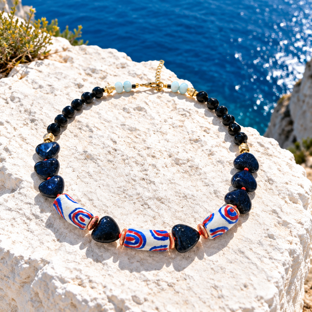 Lapis lazuli, hematite, onix margele Miyuki si sticla Krobo