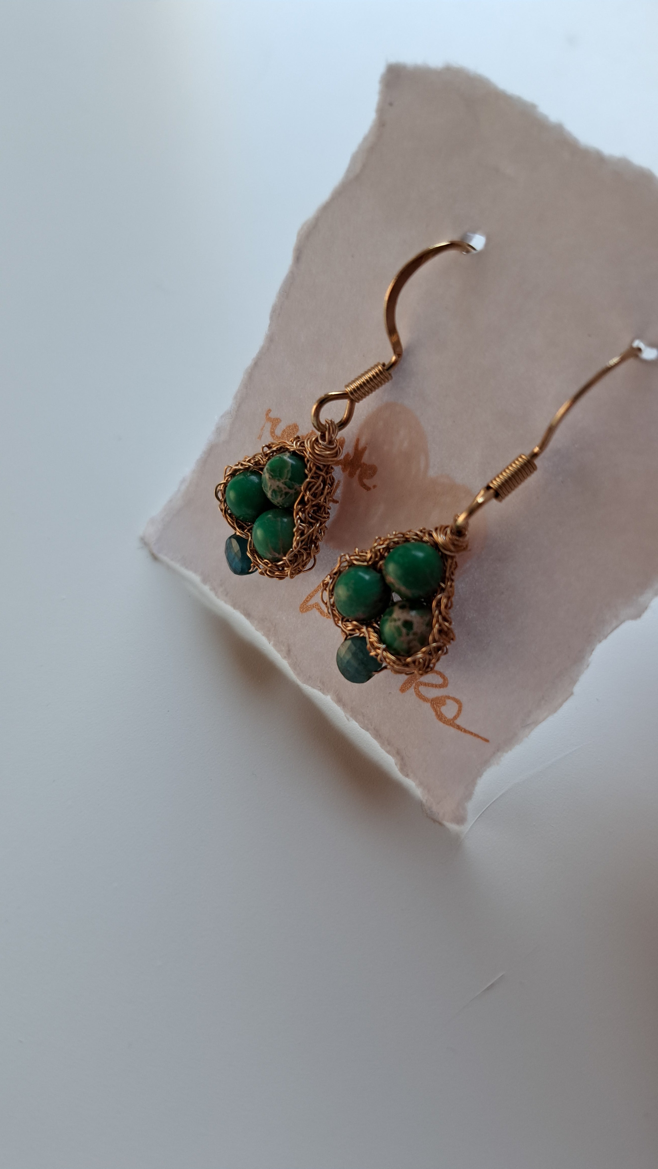 Regalit- Crochet lace earrings made of copper wire and semi-precious stones